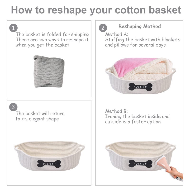Morezi Dog toy baskets pet toy basket storage in small shallow stuff bin - Perfect for collect puppy toys, cat toy, grooming stuff, diapers, bed, for Bathroom, Playroom, Closet, Home - Beige - Image 4